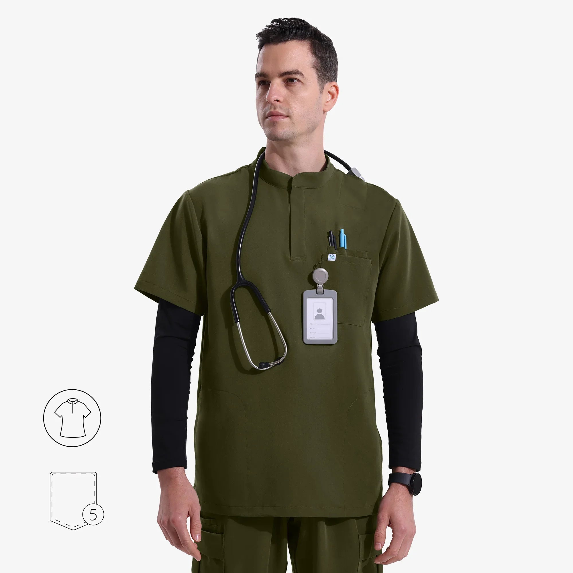 Script Top Uniform Ezra Mandarin Collar Scrub Top | Men's Scrub Top – Uniforms World
